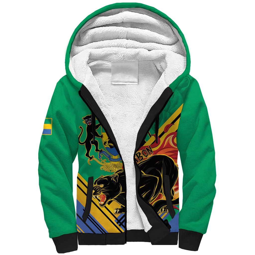 Gabon Black Panther Sherpa Hoodie Coat Of Arms - Wonder Print Shop