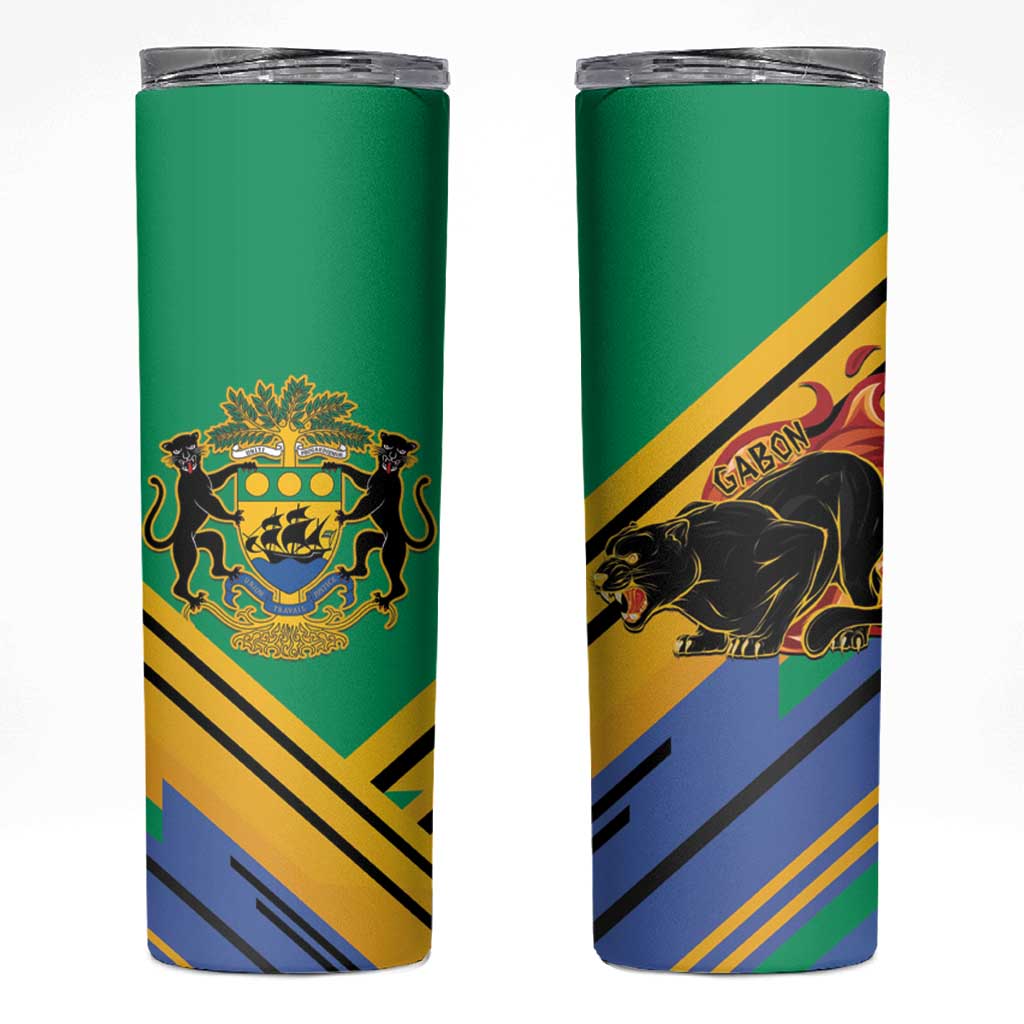 Gabon Black Panther Skinny Tumbler Coat Of Arms - Wonder Print Shop