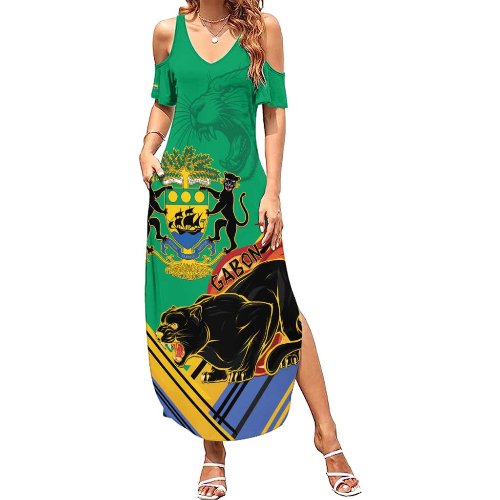 Gabon Black Panther Summer Maxi Dress Coat Of Arms - Wonder Print Shop