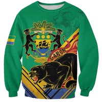 Green crewneck sweatshirt with large black panther and crest graphic on front