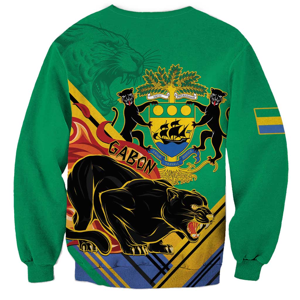 Green crewneck sweatshirt with back panther and crest graphic, full back print