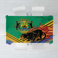 Green Gabon coat-of-arms tablecloth with black panther and multicolor stripes
