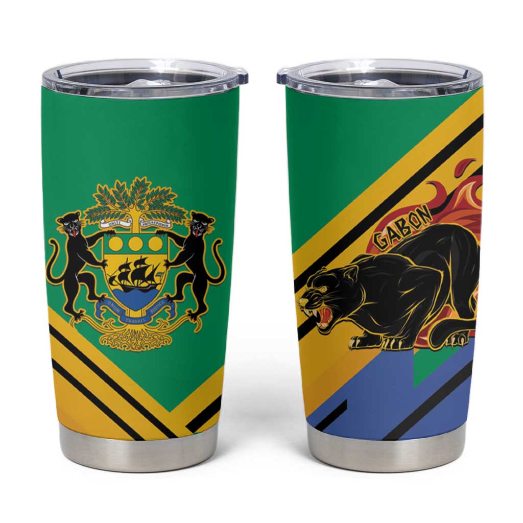 Gabon Black Panther Tumbler Cup Coat Of Arms - Wonder Print Shop