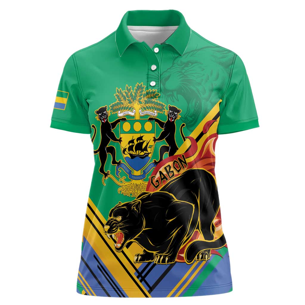 Gabon Black Panther Women Polo Shirt Coat Of Arms - Wonder Print Shop