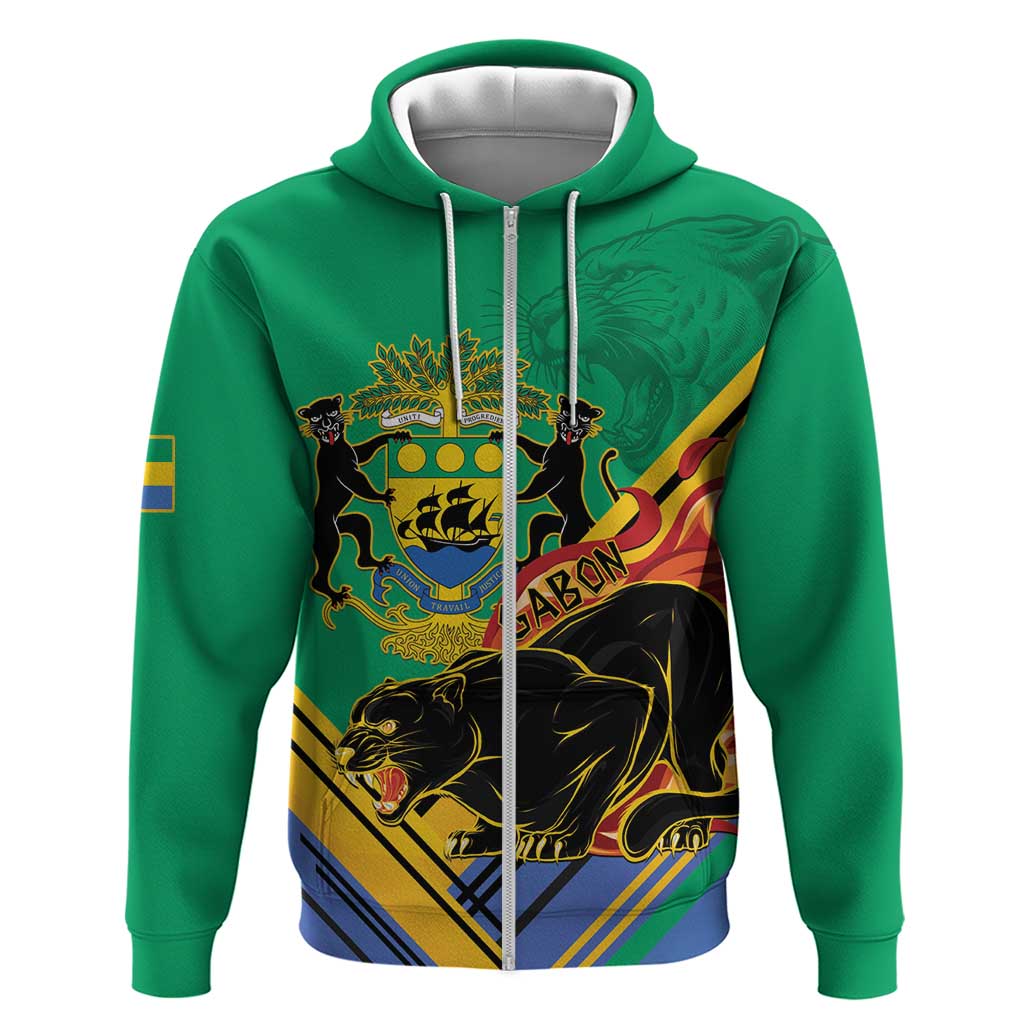 Gabon Black Panther Zip Hoodie Coat Of Arms - Wonder Print Shop