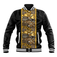 African Tribal Heritage Baseball Jacket Black Gold Pattern