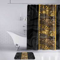 African Tribal Heritage Bathroom Set Black Gold Pattern