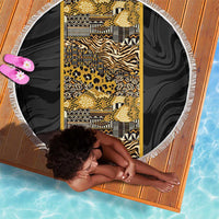 African Tribal Heritage Beach Blanket Black Gold Pattern