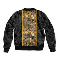 African Tribal Heritage Bomber Jacket Black Gold Pattern
