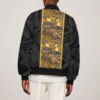 African Tribal Heritage Bomber Jacket Black Gold Pattern