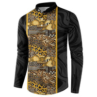 African Tribal Heritage Button Sweatshirt Black Gold Pattern