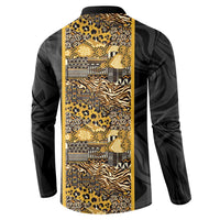 African Tribal Heritage Button Sweatshirt Black Gold Pattern