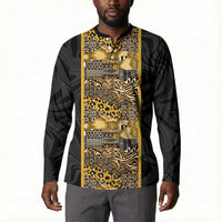 African Tribal Heritage Button Sweatshirt Black Gold Pattern