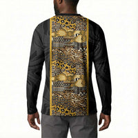 African Tribal Heritage Button Sweatshirt Black Gold Pattern