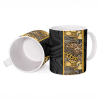 African Tribal Heritage Ceramic Mug Black Gold Pattern