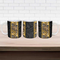 African Tribal Heritage Ceramic Mug Black Gold Pattern
