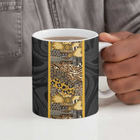 African Tribal Heritage Ceramic Mug Black Gold Pattern