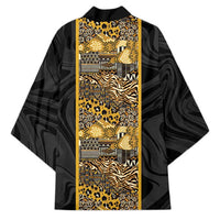 African Tribal Heritage Kimono Black Gold Pattern