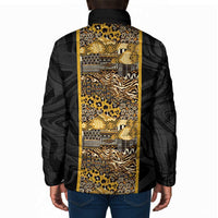 African Tribal Heritage Padded Jacket Black Gold Pattern