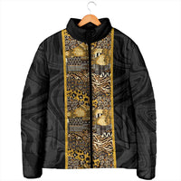 African Tribal Heritage Padded Jacket Black Gold Pattern