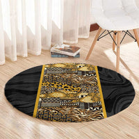 African Tribal Heritage Round Carpet Black Gold Pattern
