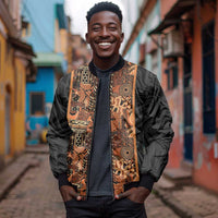 African Tribal Heritage Bomber Jacket Earth Tone Pattern