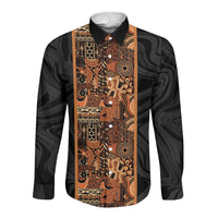 African Tribal Heritage Long Sleeve Button Shirt Earth Tone Pattern