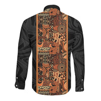 African Tribal Heritage Long Sleeve Button Shirt Earth Tone Pattern