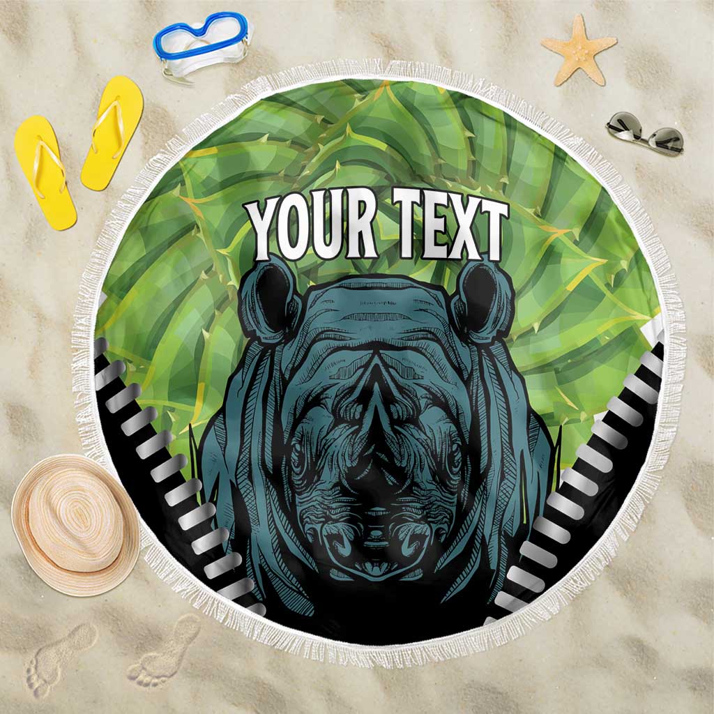 Personalised Lesotho Black Rhinoceros Beach Blanket With Aloe Polyphylla
