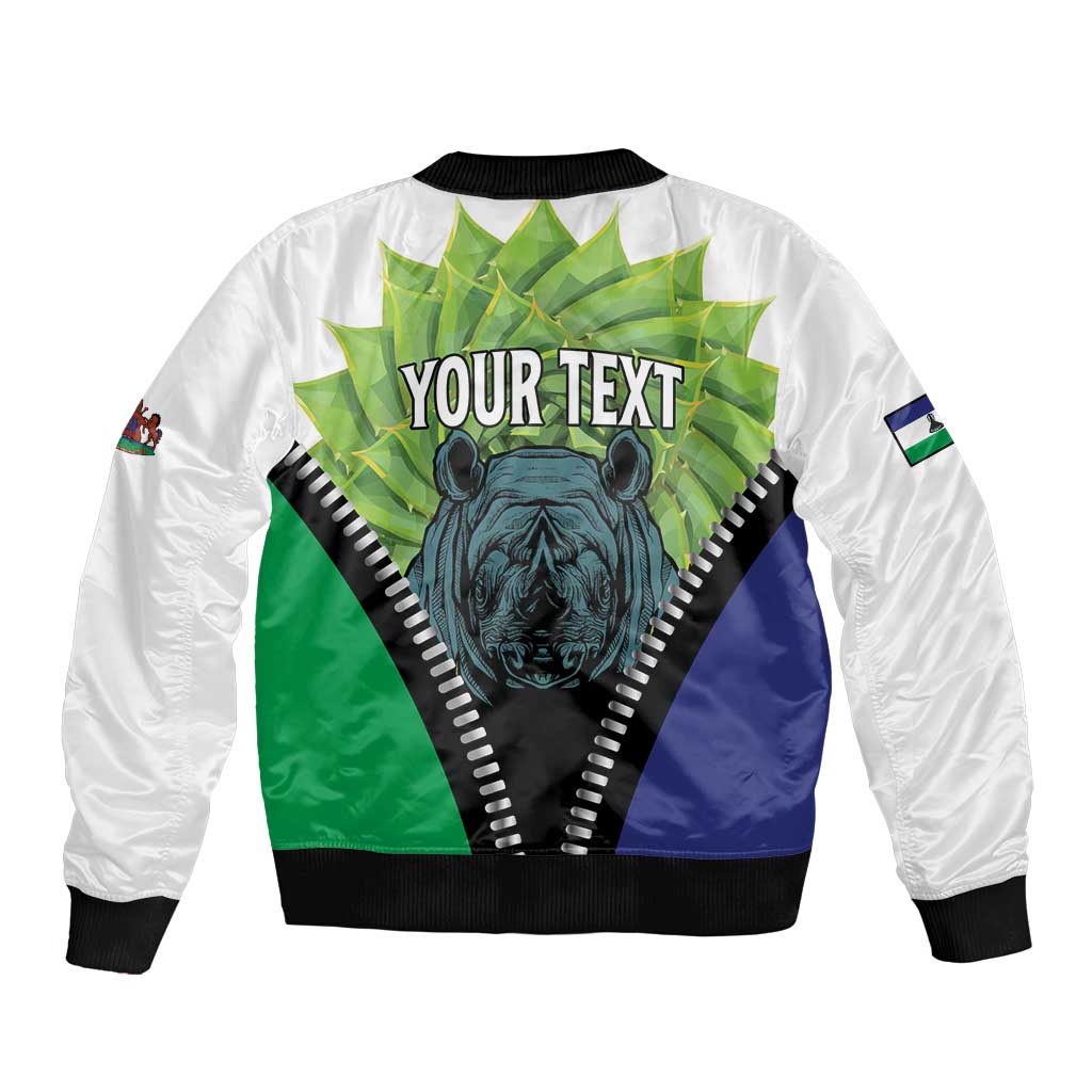 Personalised Lesotho Black Rhinoceros Bomber Jacket With Aloe Polyphylla