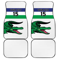 Custom car floor mats set of 4: white mats with green stripe, croc graphic, and Your Text 15