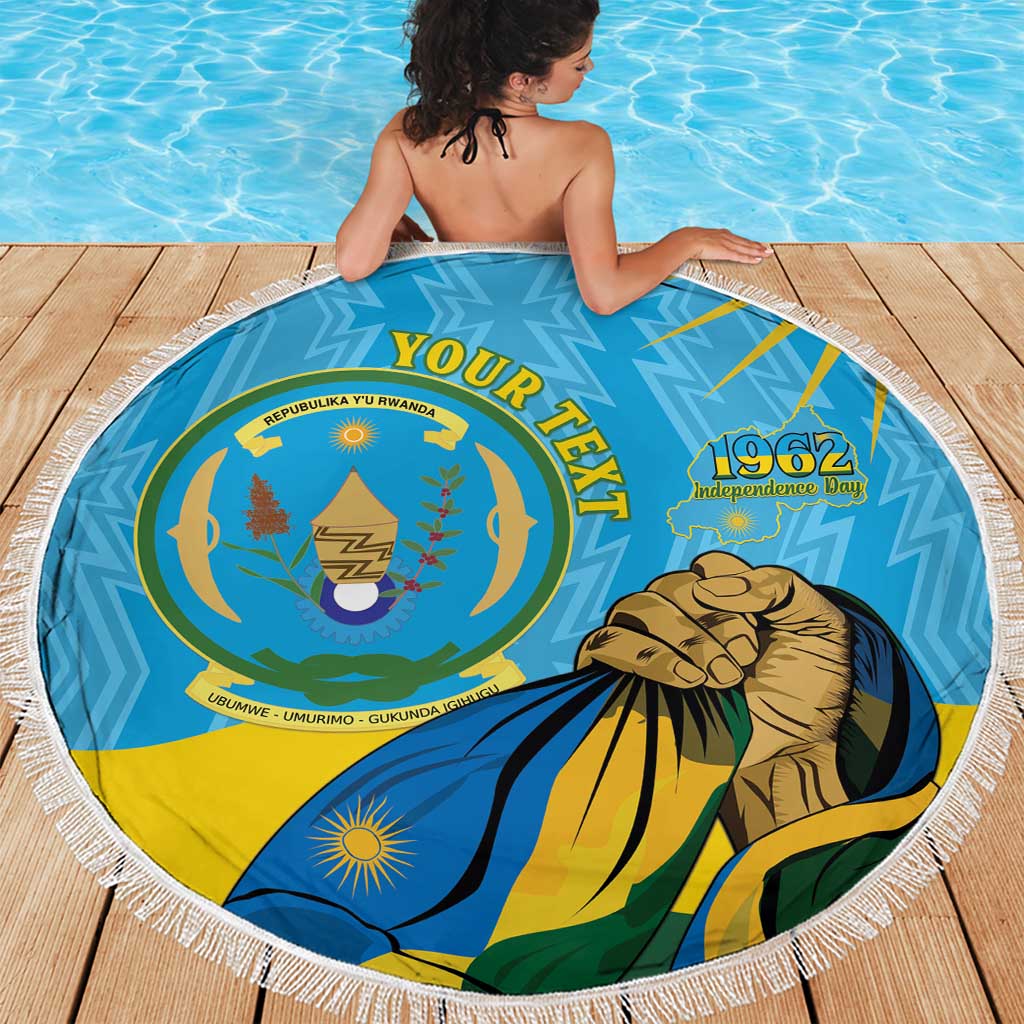 Personalized Rwanda Independence Day Beach Blanket Coat Of Arms Imigongo Pattern