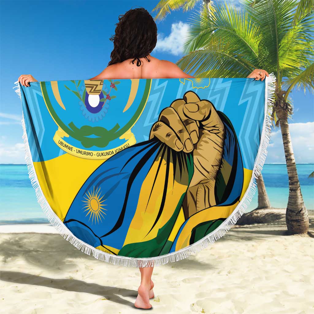 Personalized Rwanda Independence Day Beach Blanket Coat Of Arms Imigongo Pattern
