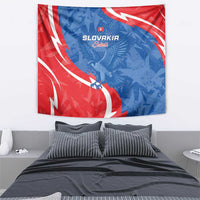 Slovakia flag wall tapestry, red and blue with eagle emblem and white curved stripes