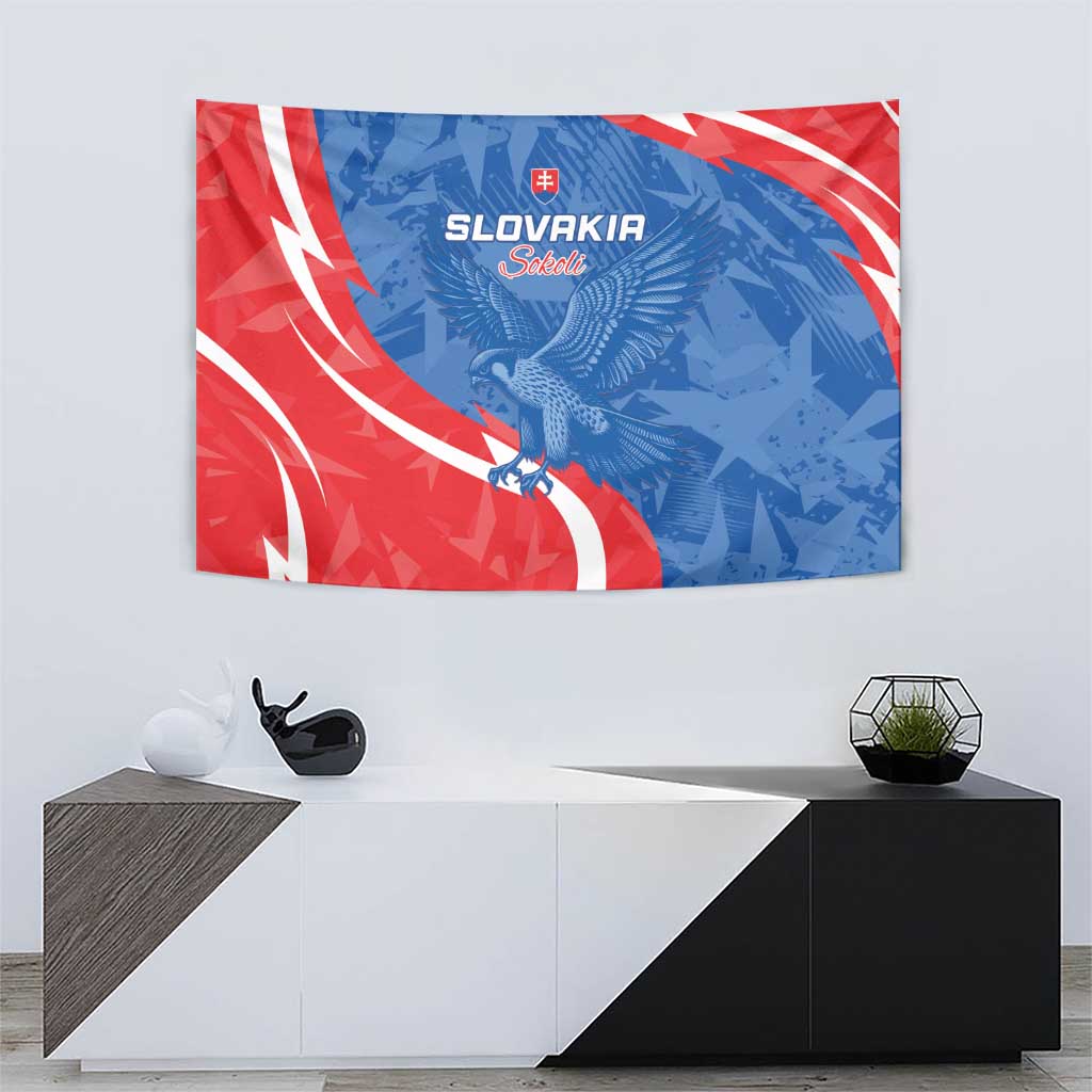 Slovakia flag tapestry featuring blue eagle center with red and white ribbon-like waves
