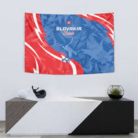 Slovakia flag tapestry featuring blue eagle center with red and white ribbon-like waves