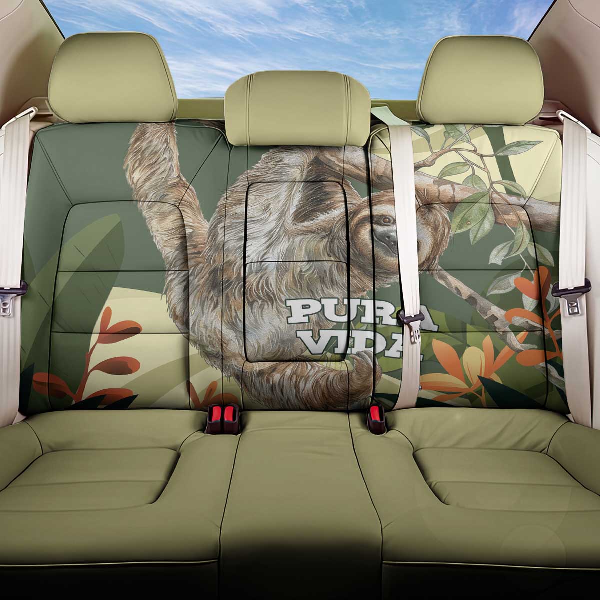 Pura Vida Costa Rica Sloth Back Car Seat Cover Tropical Flowers Vintage Color - Wonder Print Shop