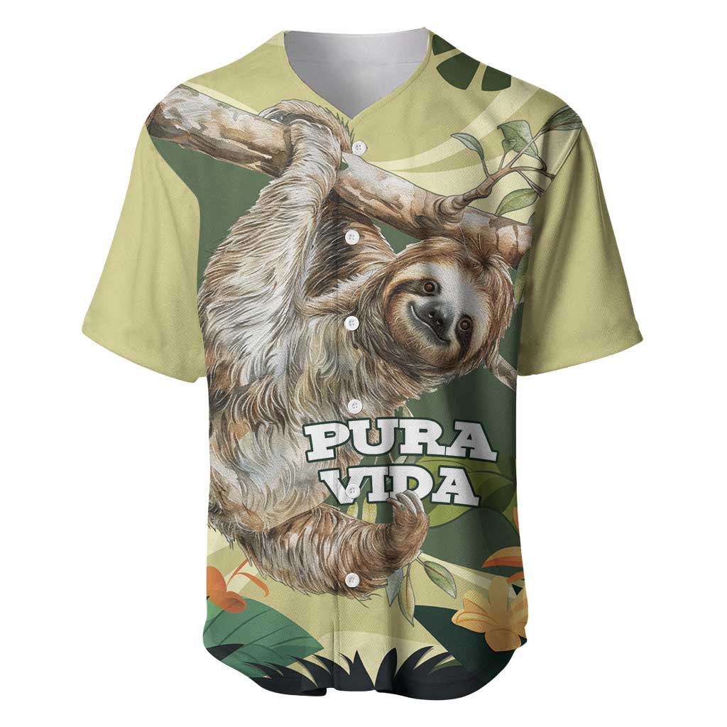 Pura Vida Costa Rica Sloth Baseball Jersey Tropical Flowers Vintage Color - Wonder Print Shop