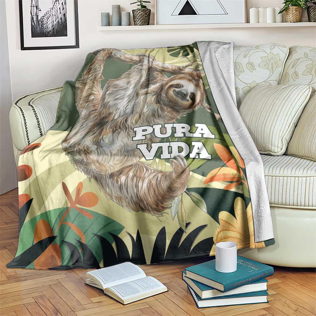 Pura Vida Costa Rica Sloth Blanket Tropical Flowers Vintage Color