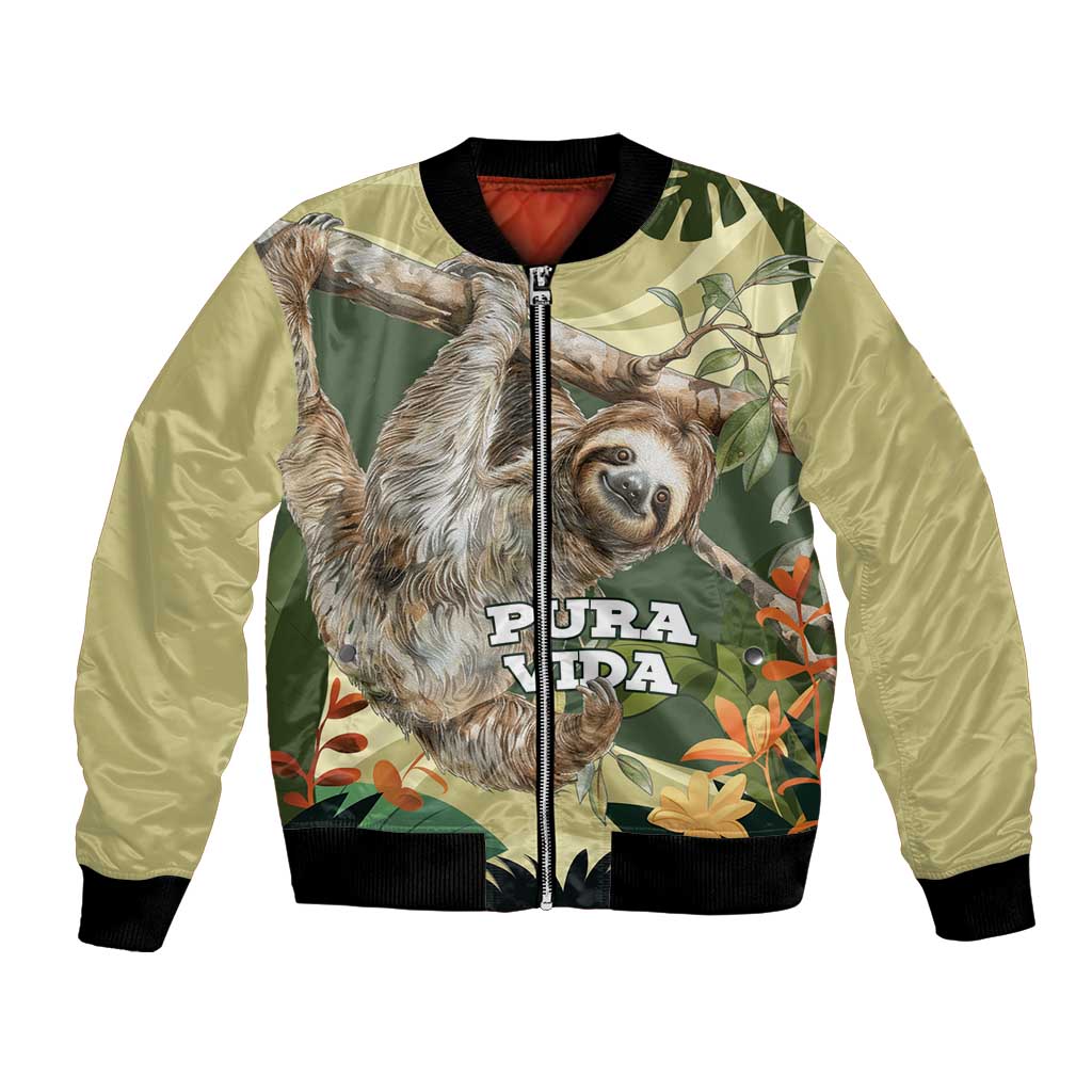 Pura Vida Costa Rica Sloth Bomber Jacket Tropical Flowers Vintage Color - Wonder Print Shop