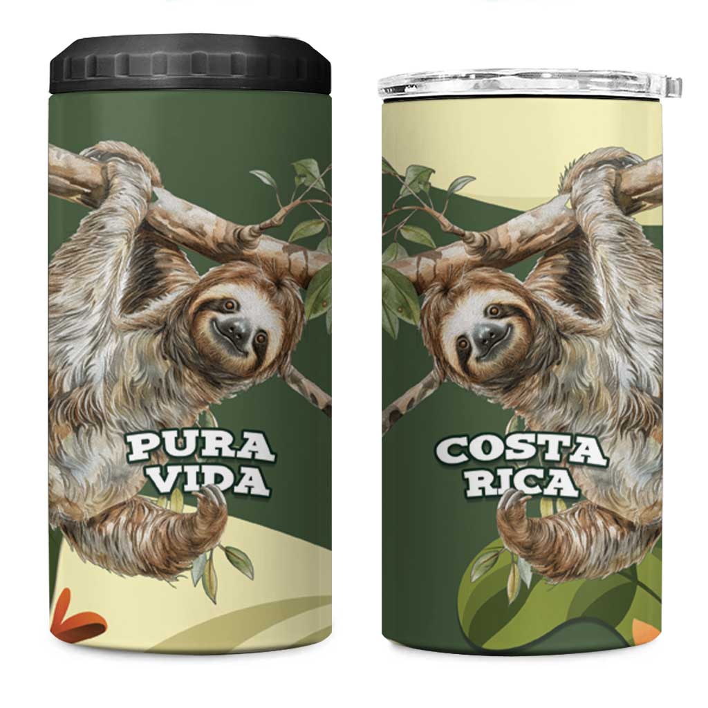 Pura Vida Costa Rica Sloth 4 in 1 Can Cooler Tumbler Tropical Flowers Vintage Color - Wonder Print Shop