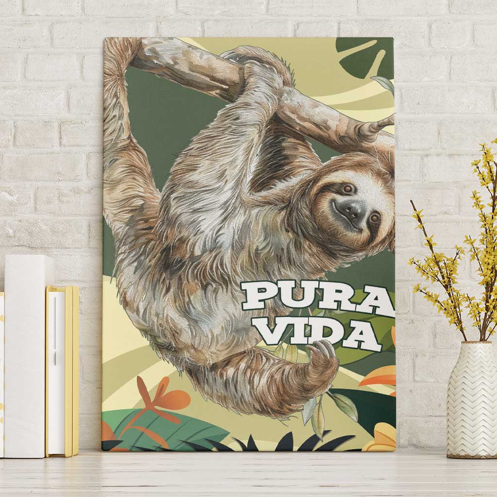 Pura Vida Costa Rica Sloth Canvas Wall Art Tropical Flowers Vintage Color - Wonder Print Shop