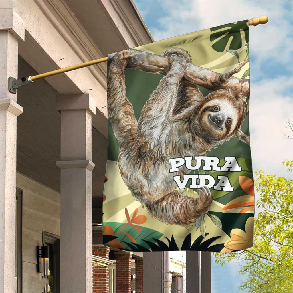 Pura Vida Costa Rica Sloth Garden Flag Tropical Flowers Vintage Color - Wonder Print Shop