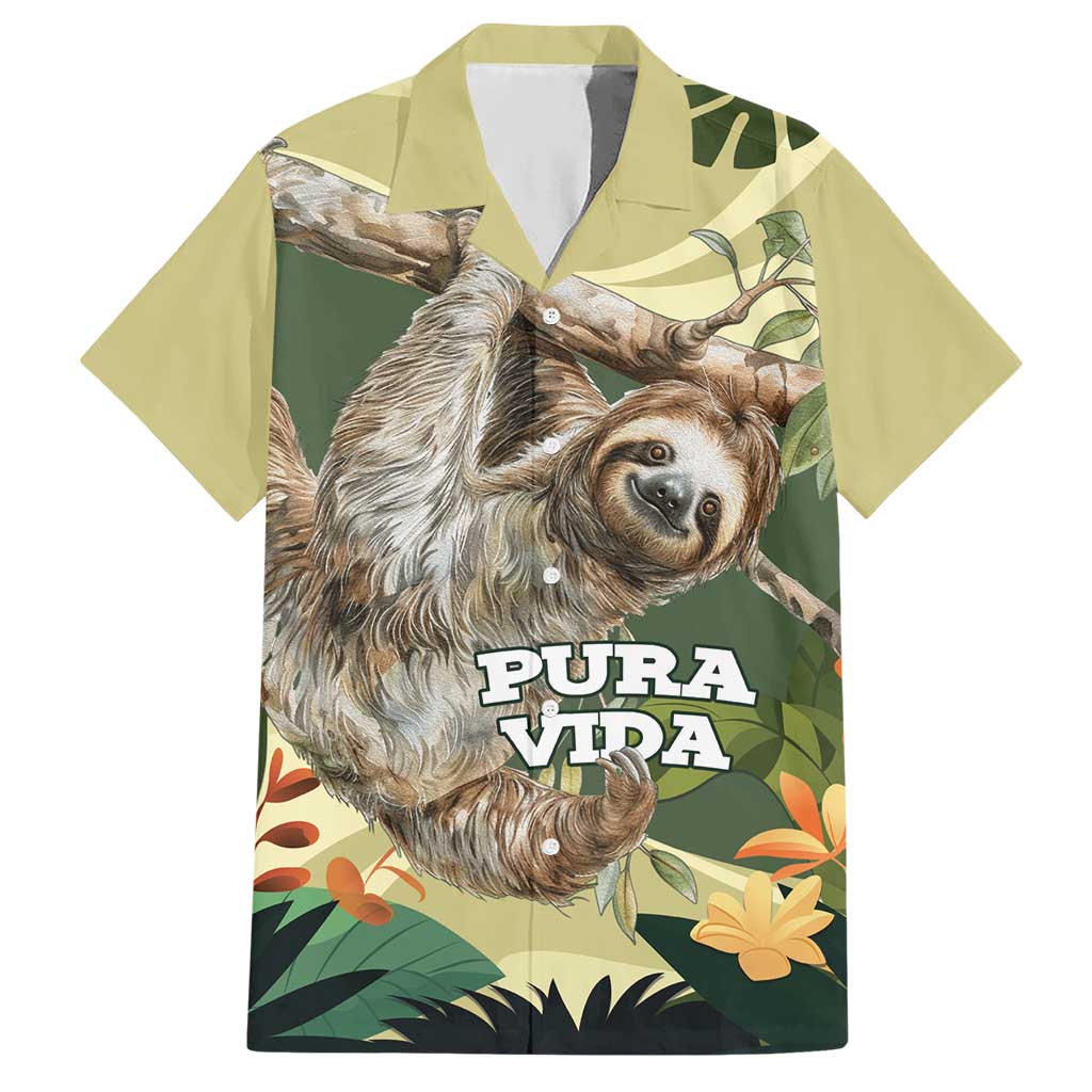 Pura Vida Costa Rica Sloth Hawaiian Shirt Tropical Flowers Vintage Color - Wonder Print Shop