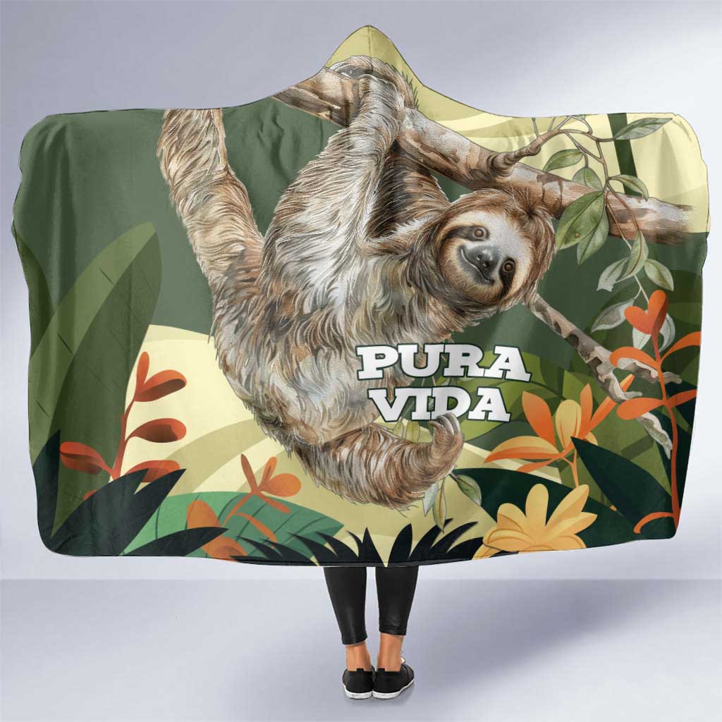 Pura Vida Costa Rica Sloth Hooded Blanket Tropical Flowers Vintage Color