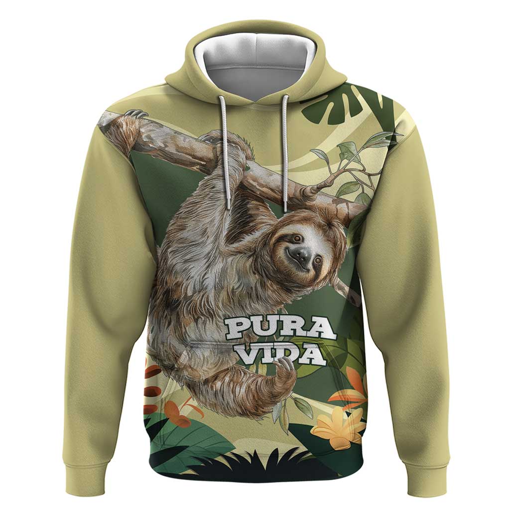 Pura Vida Costa Rica Sloth Hoodie Tropical Flowers Vintage Color - Wonder Print Shop