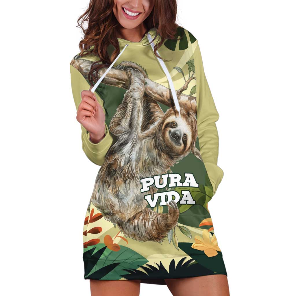 Pura Vida Costa Rica Sloth Hoodie Dress Tropical Flowers Vintage Color - Wonder Print Shop