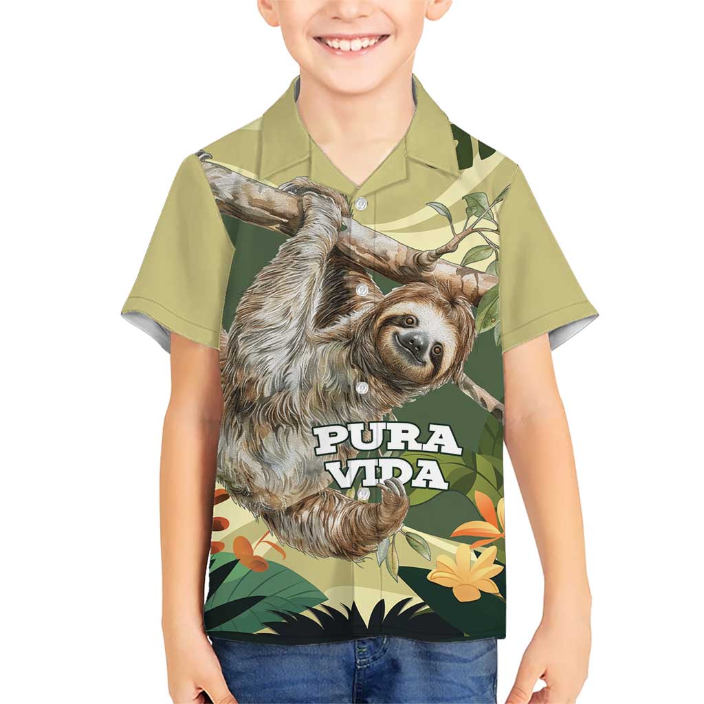 Pura Vida Costa Rica Sloth Kid Hawaiian Shirt Tropical Flowers Vintage Color - Wonder Print Shop