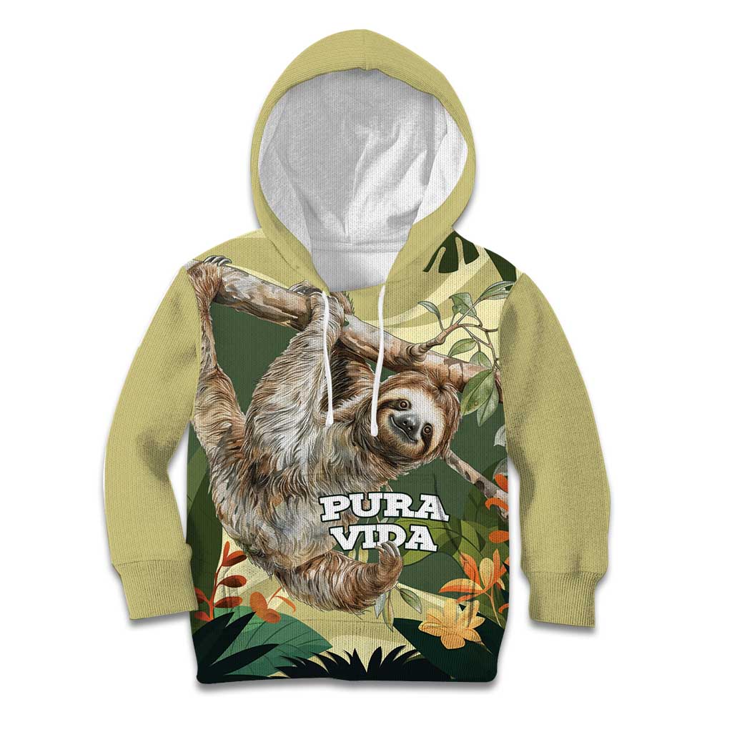 Pura Vida Costa Rica Sloth Kid Hoodie Tropical Flowers Vintage Color - Wonder Print Shop