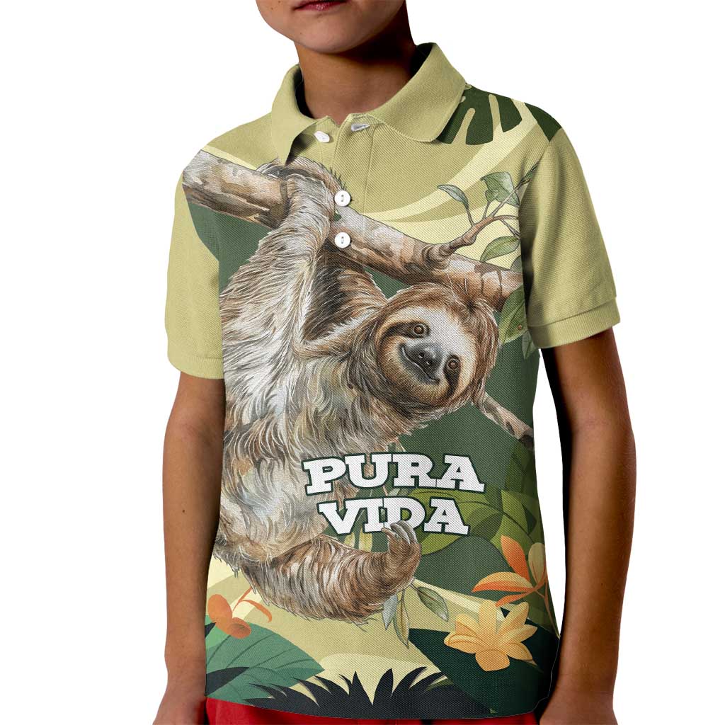 Pura Vida Costa Rica Sloth Kid Polo Shirt Tropical Flowers Vintage Color - Wonder Print Shop